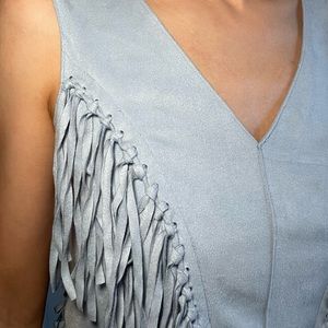 Light blue suede fringe top